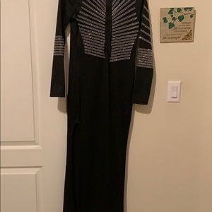 Black long dress with sequins on front and back.